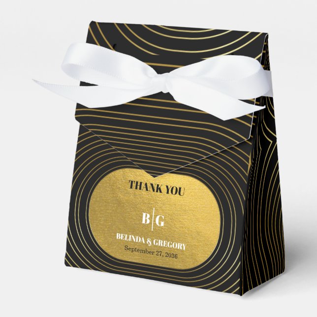 Black & Gold Modern Minimalist Arch Wedding Favour Box (Front Side)