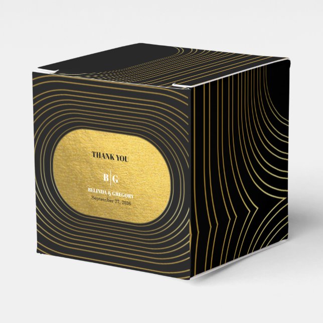 Black & Gold Modern Minimalist Arch Wedding Favour Box (Front Side)