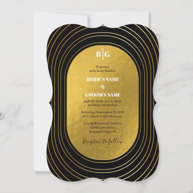 Black & Gold Modern Minimalist Arch Wedding Invitation (Front)