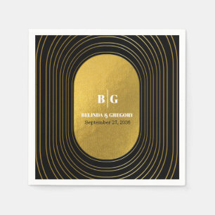 Black & Gold Modern Minimalist Arch Wedding Napkin