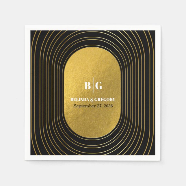 Black & Gold Modern Minimalist Arch Wedding Napkin (Front)