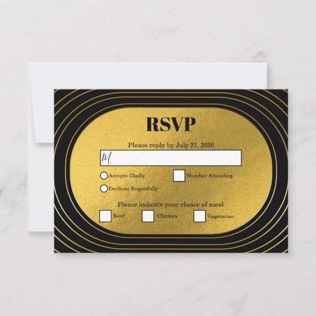 Black & Gold Modern Minimalist Arch Wedding RSVP Card (Front)
