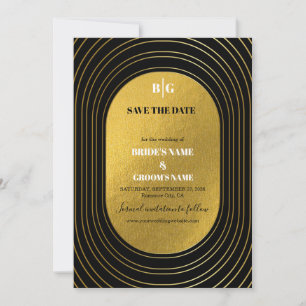Black & Gold Modern Minimalist Arch Wedding Save The Date