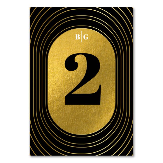 Black & Gold Modern Minimalist Arch Wedding Table Number (Front)