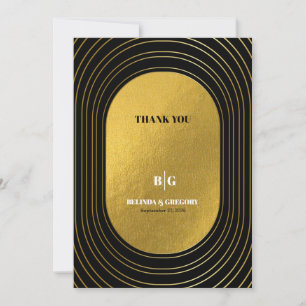 Black & Gold Modern Minimalist Arch Wedding Thank You Card