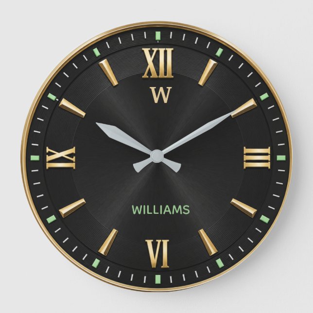  Black & Gold Modern Minimalist Luxury Large Clock (Front)