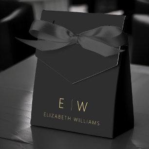 Black Gold Modern Minimalist Monogram Name Favour Box