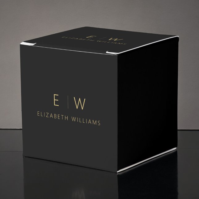 Black Gold Modern Minimalist Monogram Name Favour Box (Creator Uploaded)