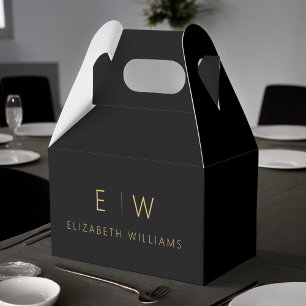 Black Gold Modern Minimalist Monogram Name Favour Box