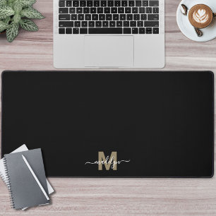 Black Gold Modern Minimalist Name Monogram Desk Mat