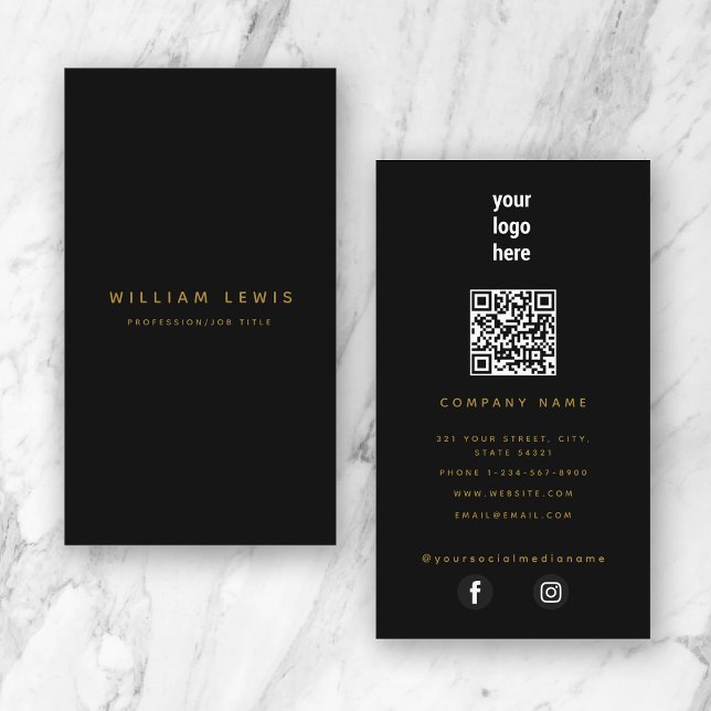 Black Gold Modern Minimalist QR Code Social Media Business Card (Black Gold Modern Minimalist QR Code Social Media Business Card)
