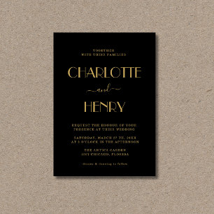 Black Gold Modern Minimalist Simple Wedding Invitation