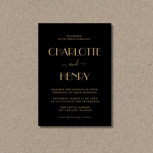 Black Gold Modern Minimalist Simple Wedding Invitation (Creator Uploaded)