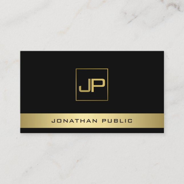 Black Gold Modern Monogram Elegant Professional Business Card (Front)