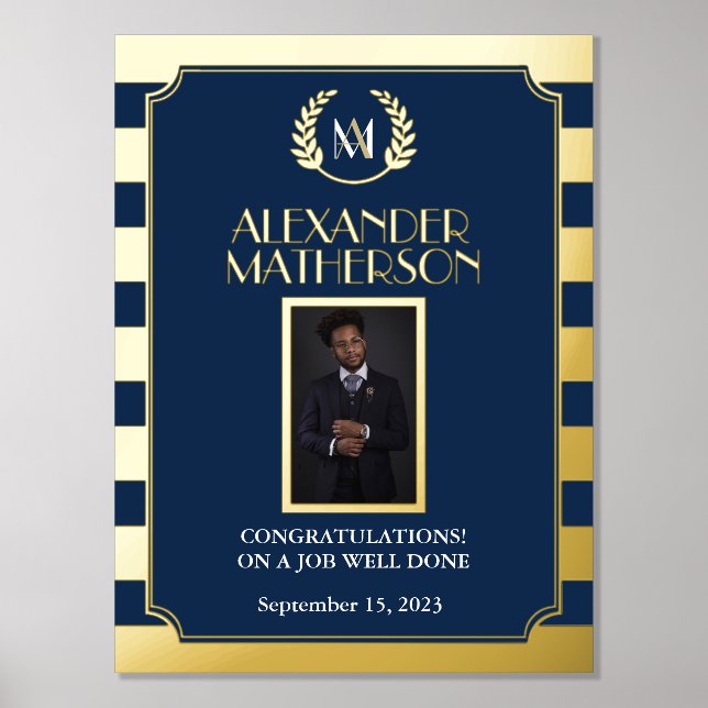 Black Gold Modern Photo Congrats Job Well Done   Foil Prints (Front)