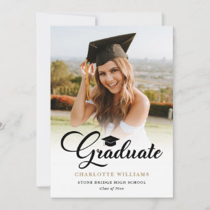 Black Gold Modern Photo Graduation Party Invitation