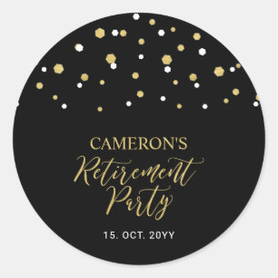 Black & Gold   Modern Retirement Party Favour  Classic Round Sticker