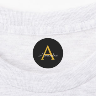 Black Gold Modern Script Girly Monogram Name