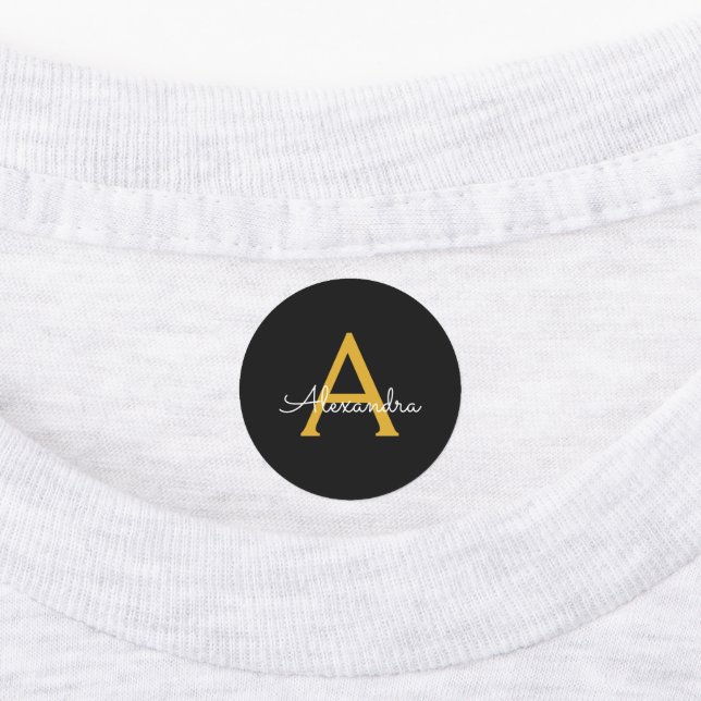 Black Gold Modern Script Girly Monogram Name (Affixed)