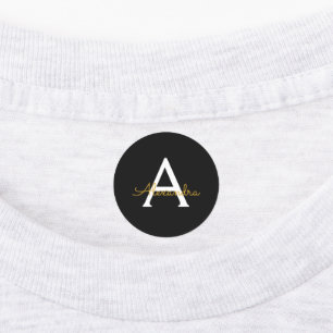 Black Gold Modern Script Girly Monogram Name