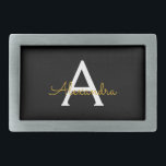 Black Gold Modern Script Girly Monogram Name Belt Buckle<br><div class="desc">Black and Gold Simple Script Monogram Name Belt Buckle. This makes the perfect graduation,  sweet 16 16th,  18th,  21st,  30th,  40th,  50th,  60th,  70th,  80th,  90th,  100th birthday,  wedding,  bridal shower,  anniversary,  baby shower or bachelorette party gift for someone that loves glam luxury and chic styles.</div>