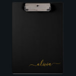 Black Gold Modern Script Girly Monogram Name Clipboard<br><div class="desc">Black and Gold Monogram Name Planning Clipboard. This makes the perfect sweet 16 birthday,  wedding,  bridal shower,  anniversary,  baby shower or bachelorette party gift for someone that loves glam luxury and chic styles.</div>