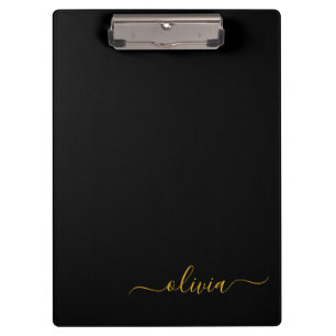 Black Gold Modern Script Girly Monogram Name Clipboard