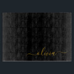 Black Gold Modern Script Girly Monogram Name Cutting Board<br><div class="desc">Black and Gold Simple Script Monogram Name Cutting Board. This makes the perfect graduation,  birthday,  wedding,  bridal shower,  anniversary,  baby shower or bachelorette party gift for someone that loves glam luxury and chic styles.</div>