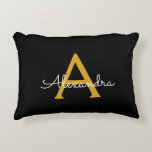 Black Gold Modern Script Girly Monogram Name Decorative Cushion<br><div class="desc">Black and Gold Script Monogram Name and Initial Pillow. The pillow makes the perfect sweet 16 birthday,  wedding,  bridal shower,  baby shower or bachelorette party gift for someone decorating her room in rose gold.</div>