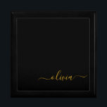 Black Gold Modern Script Girly Monogram Name Gift Box<br><div class="desc">Black and Gold Simple script Monogram Name Jewellery Keepsake Box. This makes the perfect graduation,  birthday,  wedding,  bridal shower,  anniversary,  baby shower or bachelorette party gift for someone that loves glam luxury and chic styles.</div>