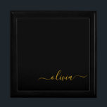 Black Gold Modern Script Girly Monogram Name Gift Box<br><div class="desc">Black and Gold Simple script Monogram Name Jewellery Keepsake Box. This makes the perfect graduation,  birthday,  wedding,  bridal shower,  anniversary,  baby shower or bachelorette party gift for someone that loves glam luxury and chic styles.</div>