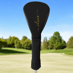 Black Gold Modern Script Girly Monogram Name Golf Head Cover