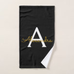 Black Gold Modern Script Girly Monogram Name Hand Towel<br><div class="desc">Black and Gold Simple Script Monogram Name Spiral Notebook Planner. This makes the perfect sweet 16 birthday,  wedding,  bridal shower,  anniversary,  baby shower or bachelorette party gift for someone that loves glam luxury and chic styles.</div>