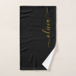 Black Gold Modern Script Girly Monogram Name Hand Towel<br><div class="desc">Black and Gold Simple Script Monogram Name bathroom Towels. This makes the perfect sweet 16 birthday,  wedding,  bridal shower,  anniversary,  baby shower or bachelorette party gift for someone that loves glam luxury and chic styles.</div>