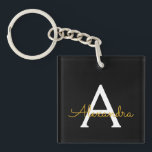 Black Gold Modern Script Girly Monogram Name Key Ring<br><div class="desc">Black and Gold Simple Script Monogram Name Keychain. This makes the perfect sweet 16 birthday,  wedding,  bridal shower,  anniversary,  baby shower or bachelorette party gift for someone that loves glam luxury and chic styles.</div>