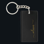 Black Gold Modern Script Girly Monogram Name Key Ring<br><div class="desc">Black and Gold Simple Script Monogram Name Keychain. This makes the perfect sweet 16 birthday,  wedding,  bridal shower,  anniversary,  baby shower or bachelorette party gift for someone that loves glam luxury and chic styles.</div>
