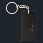 Black Gold Modern Script Girly Monogram Name Key Ring<br><div class="desc">Black and Gold Simple Script Monogram Name Keychain. This makes the perfect sweet 16 birthday,  wedding,  bridal shower,  anniversary,  baby shower or bachelorette party gift for someone that loves glam luxury and chic styles.</div>