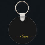 Black Gold Modern Script Girly Monogram Name Key Ring<br><div class="desc">Black and Gold Simple Script Monogram Name Keychains (Key Chain). This makes the perfect sweet 16 birthday,  wedding,  bridal shower,  anniversary,  baby shower or bachelorette party gift for someone that loves glam luxury and chic styles.</div>