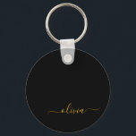 Black Gold Modern Script Girly Monogram Name Key Ring<br><div class="desc">Black and Gold Simple Script Monogram Name Keychains (Key Chain). This makes the perfect sweet 16 birthday,  wedding,  bridal shower,  anniversary,  baby shower or bachelorette party gift for someone that loves glam luxury and chic styles.</div>