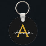 Black Gold Modern Script Girly Monogram Name Key Ring<br><div class="desc">Black and Gold Simple Script Monogram Name Keychains (Key Chain). This makes the perfect sweet 16 birthday,  wedding,  bridal shower,  anniversary,  baby shower or bachelorette party gift for someone that loves glam luxury and chic styles.</div>