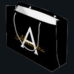 Black Gold Modern Script Girly Monogram Name Large Gift Bag<br><div class="desc">Black and Gold Simple Script Monogram Name Gift Bag. This makes the perfect sweet 16 birthday,  wedding,  bridal shower,  anniversary,  baby shower or bachelorette party gift bag for someone that loves glam luxury and chic styles.</div>