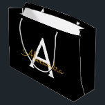 Black Gold Modern Script Girly Monogram Name Large Gift Bag<br><div class="desc">Black and Gold Simple Script Monogram Name Gift Bag. This makes the perfect sweet 16 birthday,  wedding,  bridal shower,  anniversary,  baby shower or bachelorette party gift bag for someone that loves glam luxury and chic styles.</div>