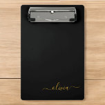 Black Gold Modern Script Girly Monogram Name Mini Clipboard<br><div class="desc">Black and Gold Name Planning Clipboard. This makes the perfect sweet 16 birthday,  wedding,  bridal shower,  anniversary,  baby shower or bachelorette party gift for someone that loves glam luxury and chic styles.</div>