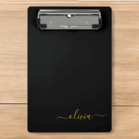 Black Gold Modern Script Girly Monogram Name