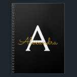 Black Gold Modern Script Girly Monogram Name Notebook<br><div class="desc">Black and Gold Simple Script Monogram Name Spiral Notebook Planner. This makes the perfect sweet 16 birthday,  wedding,  bridal shower,  anniversary,  baby shower or bachelorette party gift for someone that loves glam luxury and chic styles.</div>