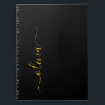Black Gold Modern Script Girly Monogram Name Notebook<br><div class="desc">Black and Gold Simple Script Monogram Name Spiral Notebook Planner. This makes the perfect sweet 16 birthday,  wedding,  bridal shower,  anniversary,  baby shower or bachelorette party gift for someone that loves glam luxury and chic styles.</div>