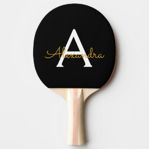 Black Gold Modern Script Girly Monogram Name Ping Pong Paddle