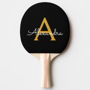 Black Gold Modern Script Girly Monogram Name Ping Pong Paddle