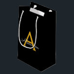 Black Gold Modern Script Girly Monogram Name Small Gift Bag<br><div class="desc">Black and Gold Simple Script Monogram Name Gift Bag. This makes the perfect sweet 16 birthday,  wedding,  bridal shower,  anniversary,  baby shower or bachelorette party gift bag for someone that loves glam luxury and chic styles.</div>