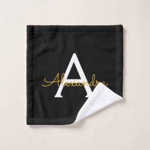 Black Gold Modern Script Girly Monogram Name Wash Cloth